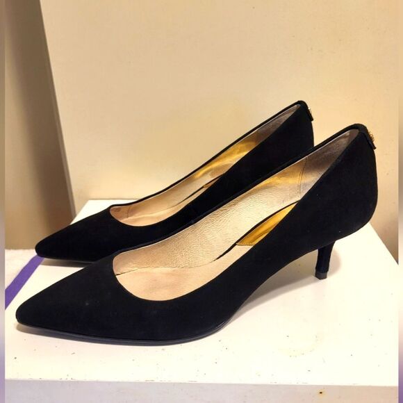 MK Michael Kors Black Suede Pointy Toe Kitten Heel Pumps Sz.6.5 MSRP $168 - Picture 1 of 8
